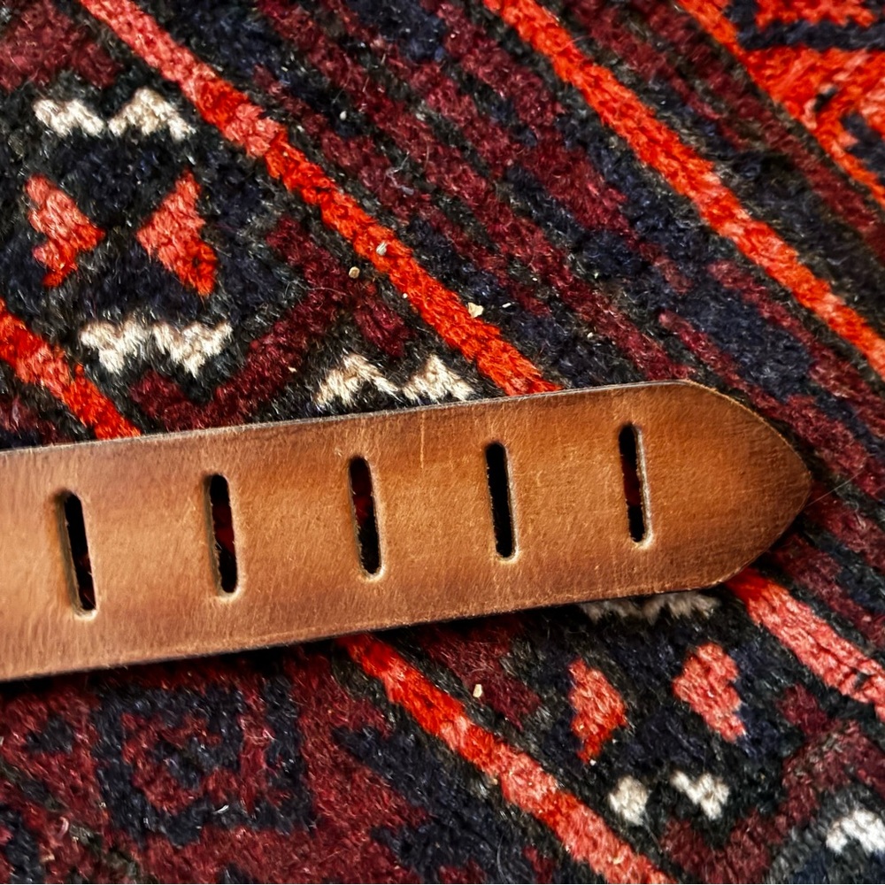 Free People: Brown Leather Belt with Brass Buckle - Picture 4 of 5